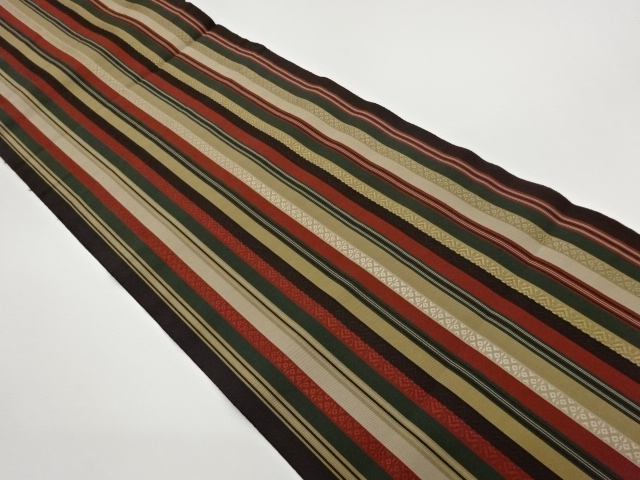 JAPANESE KIMONO / CHIKUZEN HAKATA STRIPE / GEOMETRIC PATTERN WEAVE NAG